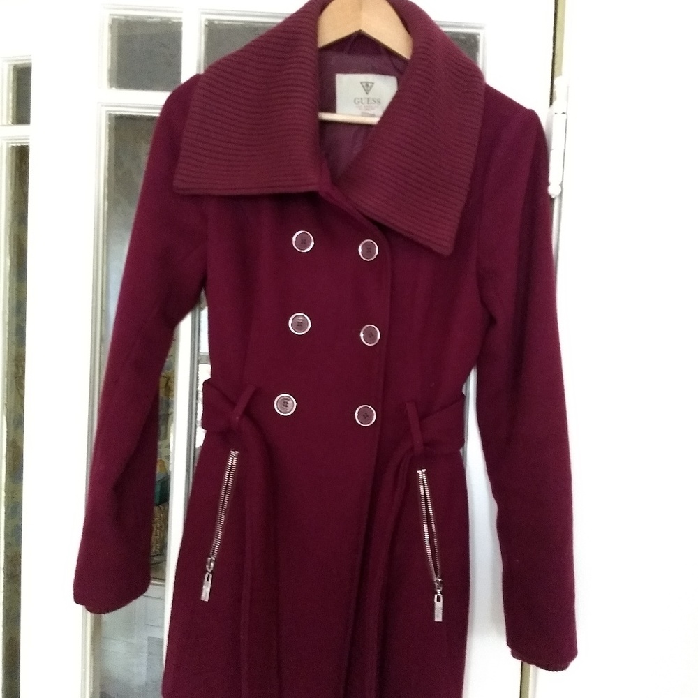 Guess wool-blend burgundy peacoat